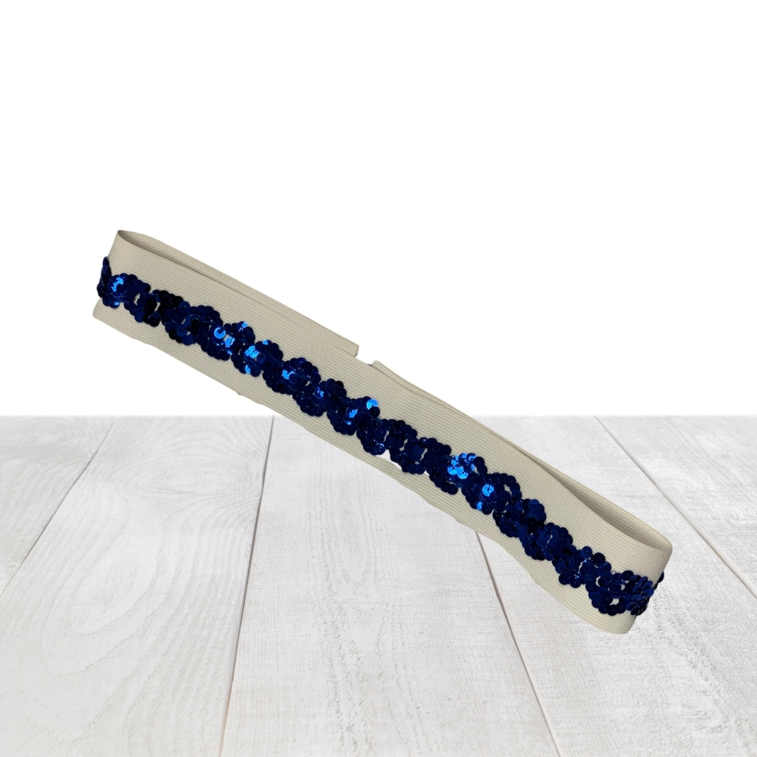White Elastic Belt – Blue Sequin 5 White Elastic Belt – Blue Sequin 5