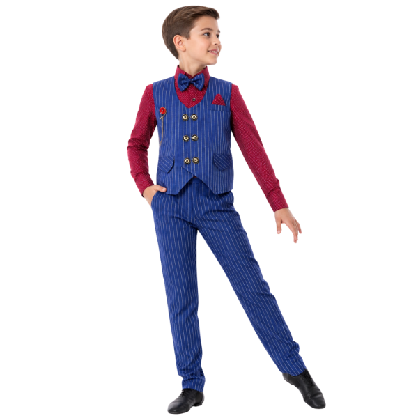 Blue Pinstripe 3-Piece Suit Set 4