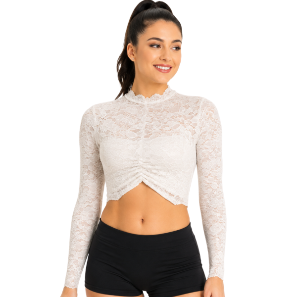 White Lace Long Sleeve Crop 4