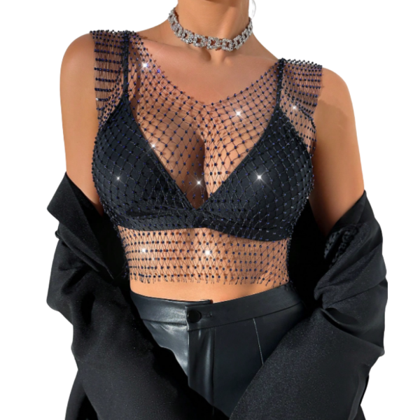 Blue Rhinestone Mesh Overshirt 4