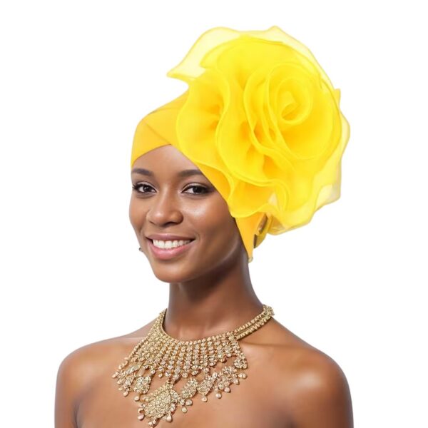 Yellow Tulle Flower Turban 72