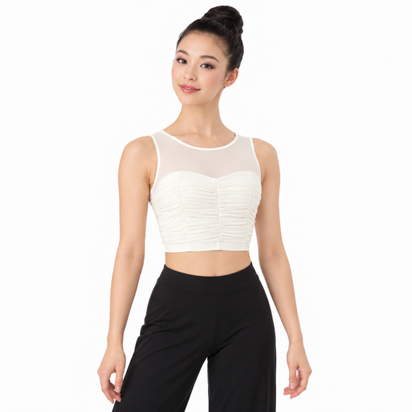 Shirred Mesh Crop Top – White 8
