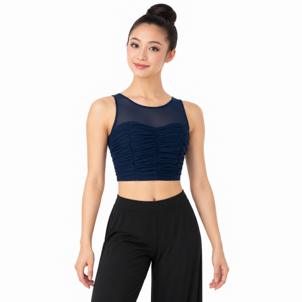 Shirred Mesh Crop Top – Navy 8