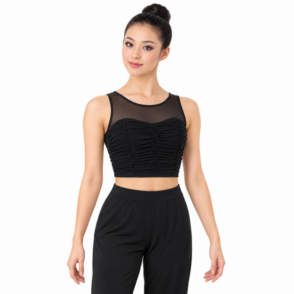 Shirred Mesh Crop Top – Black 4