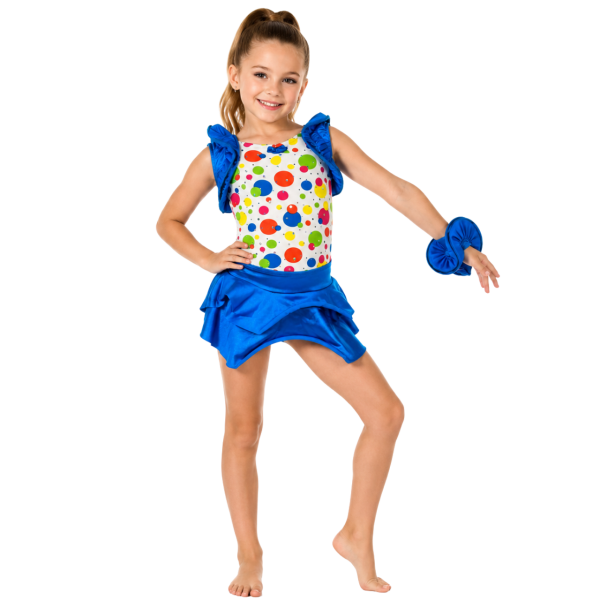Multicoloured Polkadot leotard with Blue Skirt 2
