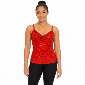 “Pound The Alarm” – Pinch Front Sequin Tank – Red 5