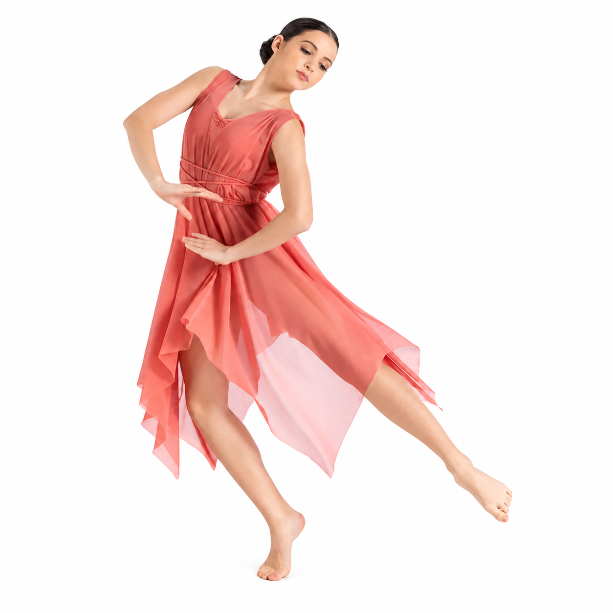 Orange & Coral Mesh Handkerchief Hem Dress 4 Orange and coral mesh handkerchief hem dress, Balera style 14292