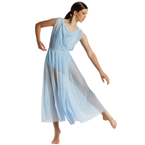 "Double Cowl Mesh Maxi Dress"