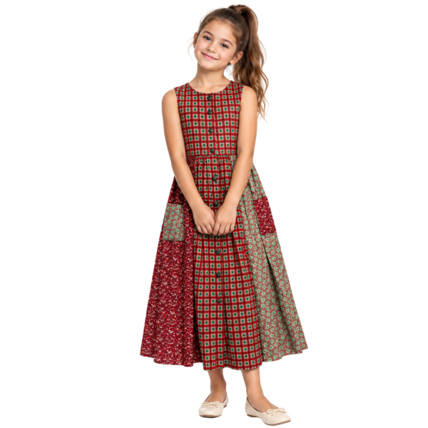 Red and Green patterned Dress