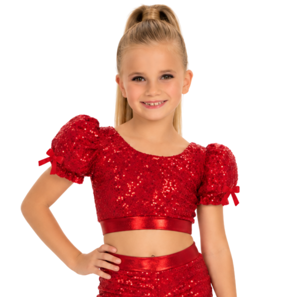 "Sequin Puff Sleeve Crop"