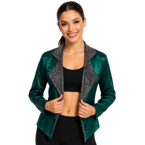 Emerald Satin Sequin Lapel Blazer 4