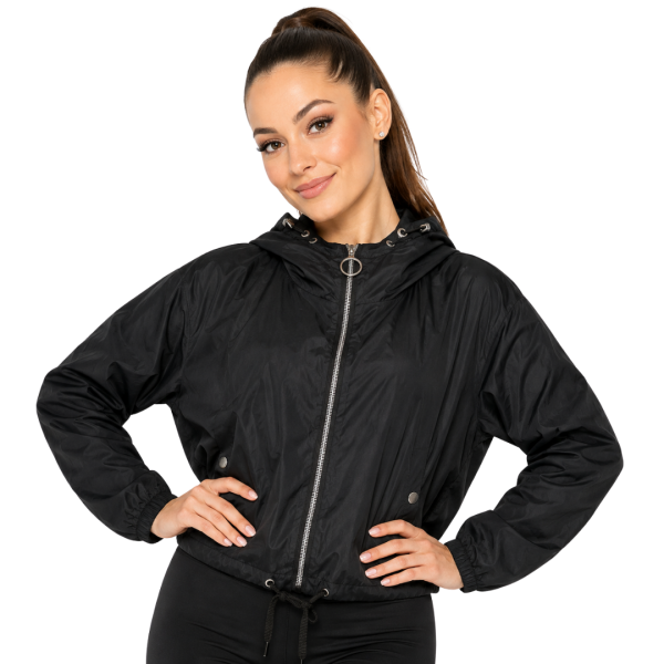 Black Hooded Zip Windbreaker 4