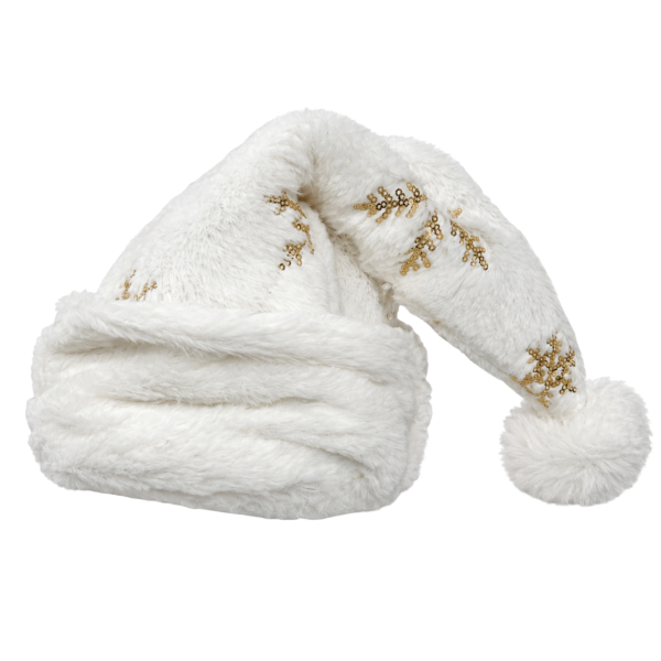 Santa Hat – White with Gold Sequin Snowflakes 3