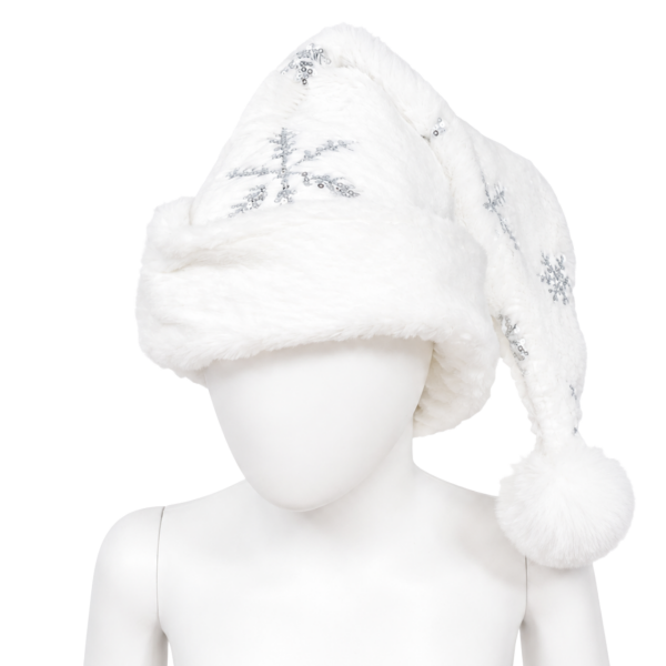 Santa Hat – White with Silver Sequin Snowflakes 3