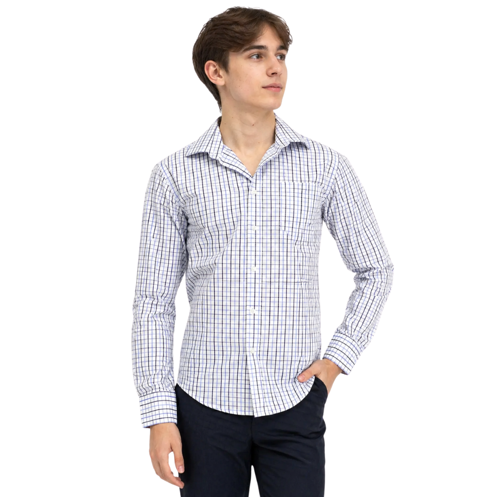 Button Up Dress Shirt – White & Blue Plaid 5 Button Up Dress Shirt – White & Blue Plaid 5