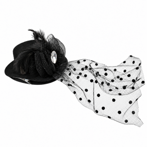 Black Polkadot Tulle Hat Clip