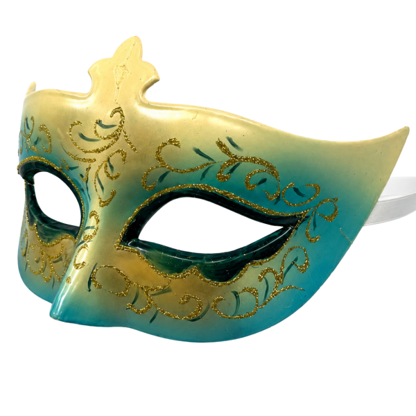 Cream & Teal Venetian Half Mask 3
