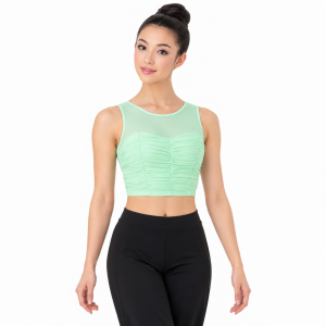 Shirred Mesh Crop Top – Green 7