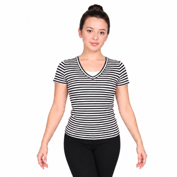 Striped V-Neck T-Shirt 4