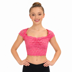 Cap Sleeve Lace Crop Top – Pink 4