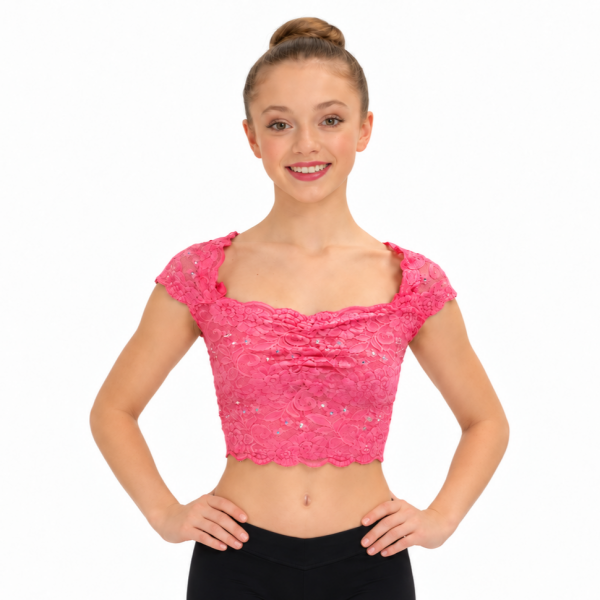 Cap Sleeve Lace Crop Top – Pink 4
