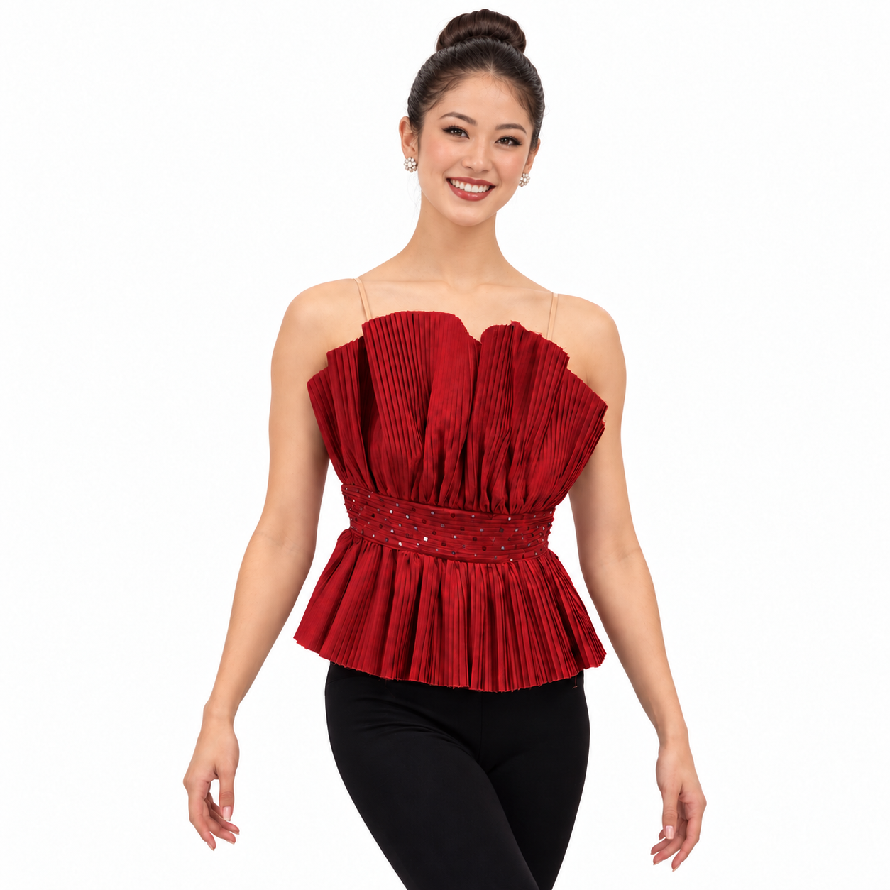 Red Pleated Strapless Top 6 Red Pleated Strapless Top 6
