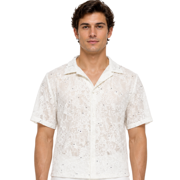 Men’s Sheer Lace Button Up T-Shirt 2