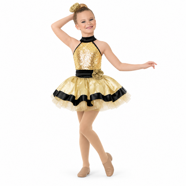 Gold and black Let’s Go to the Movies dance dress, Weissman 8740