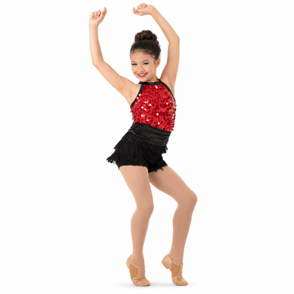 Red and black Liza with a Z dance costume, Weissman 9769, without fascinator