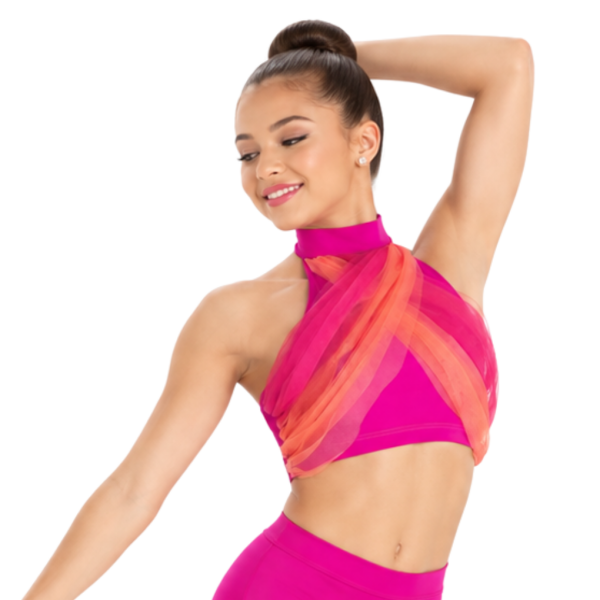 Pink and Coral Mesh Draped Halter Top 4