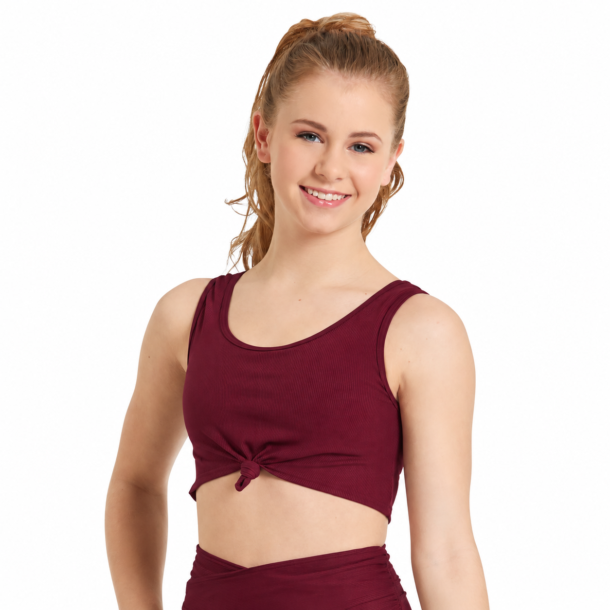 “Rib Knit Knotted Bra Top” 4 Burgundy Balera RB11317 ribbed tank crop top with front knot