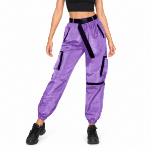 Cargo Pants – Purple Zipper Patch Belted Wind Joggers 4