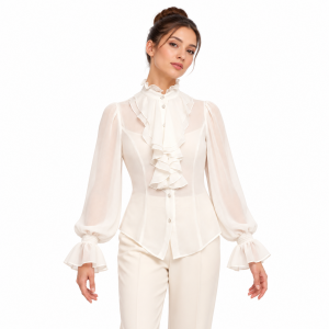 “Jabot Collar Flounce Sleeve Blouse” 4