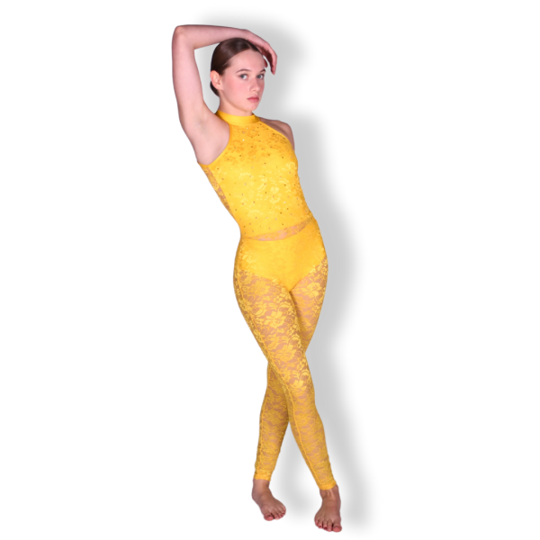 Halter Lace Unitard – Yellow 7