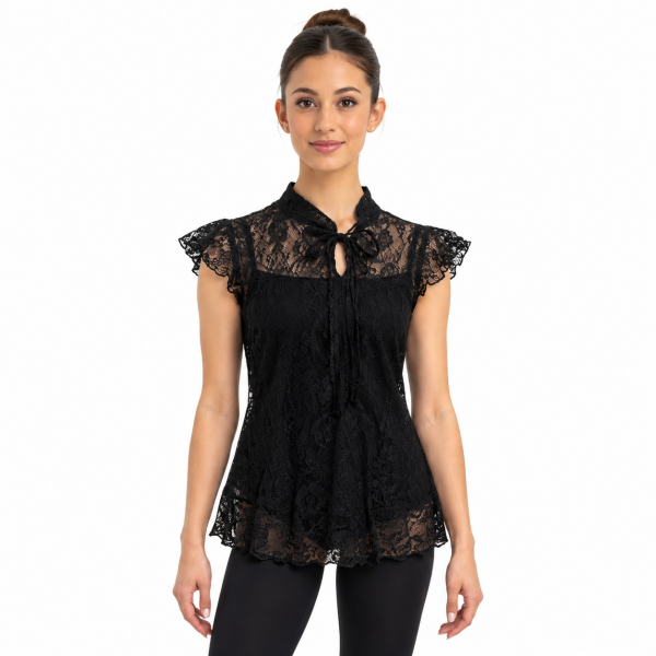 Black Lace Overlay Shirt 4