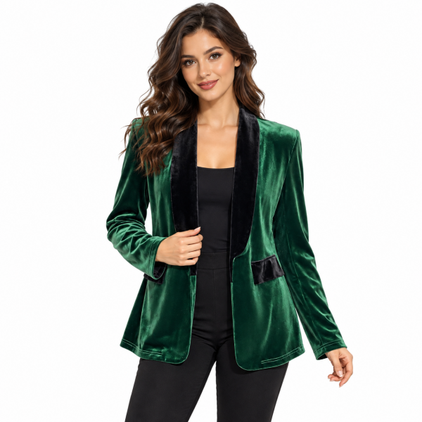 Contrast Panel Green Velvet Blazer 4