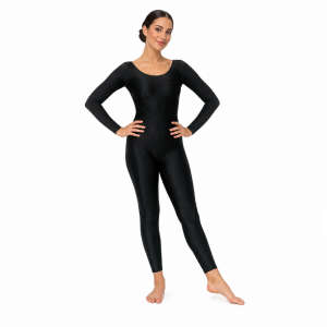Long Sleeve Scoop Neck Unitard – Shiny Black 4