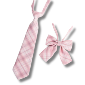 Pink Plaid Pattern School Tie & Bow Tie 3