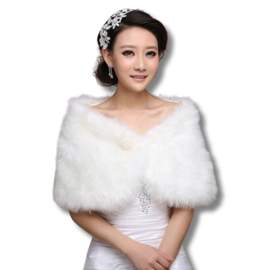 White Fur Shawl with Button 6 White Fur Shawl with Button 6